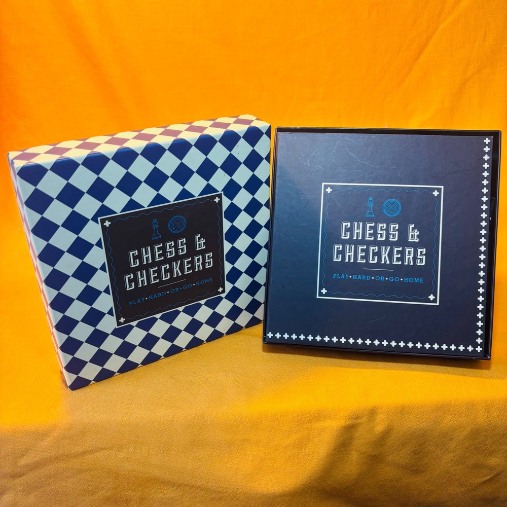 Chess & Checkers 2-in-1 Board Game Set Blue White Pieces Bell & Curfew - Picture 4 of 10